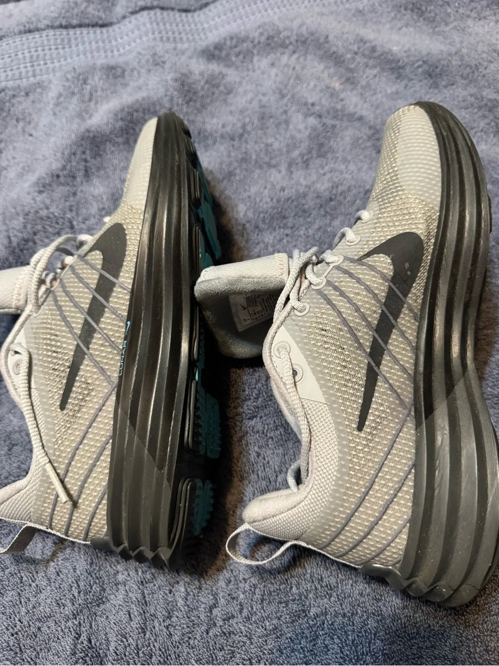 Nike Gray Shoe Size Label with Black Swoosh